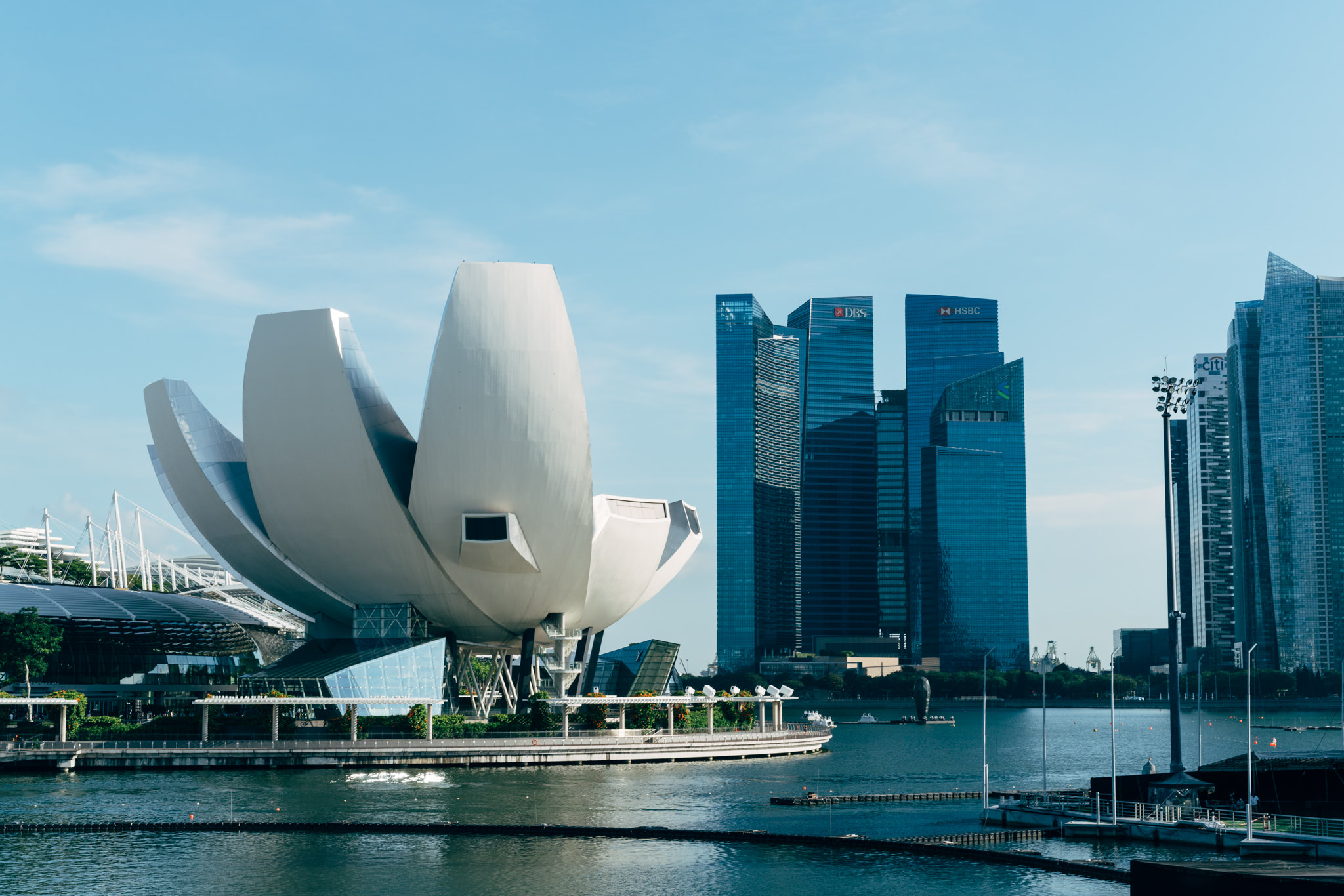 Singapore's ArtScience Museum and surrounding skyscrapers.
