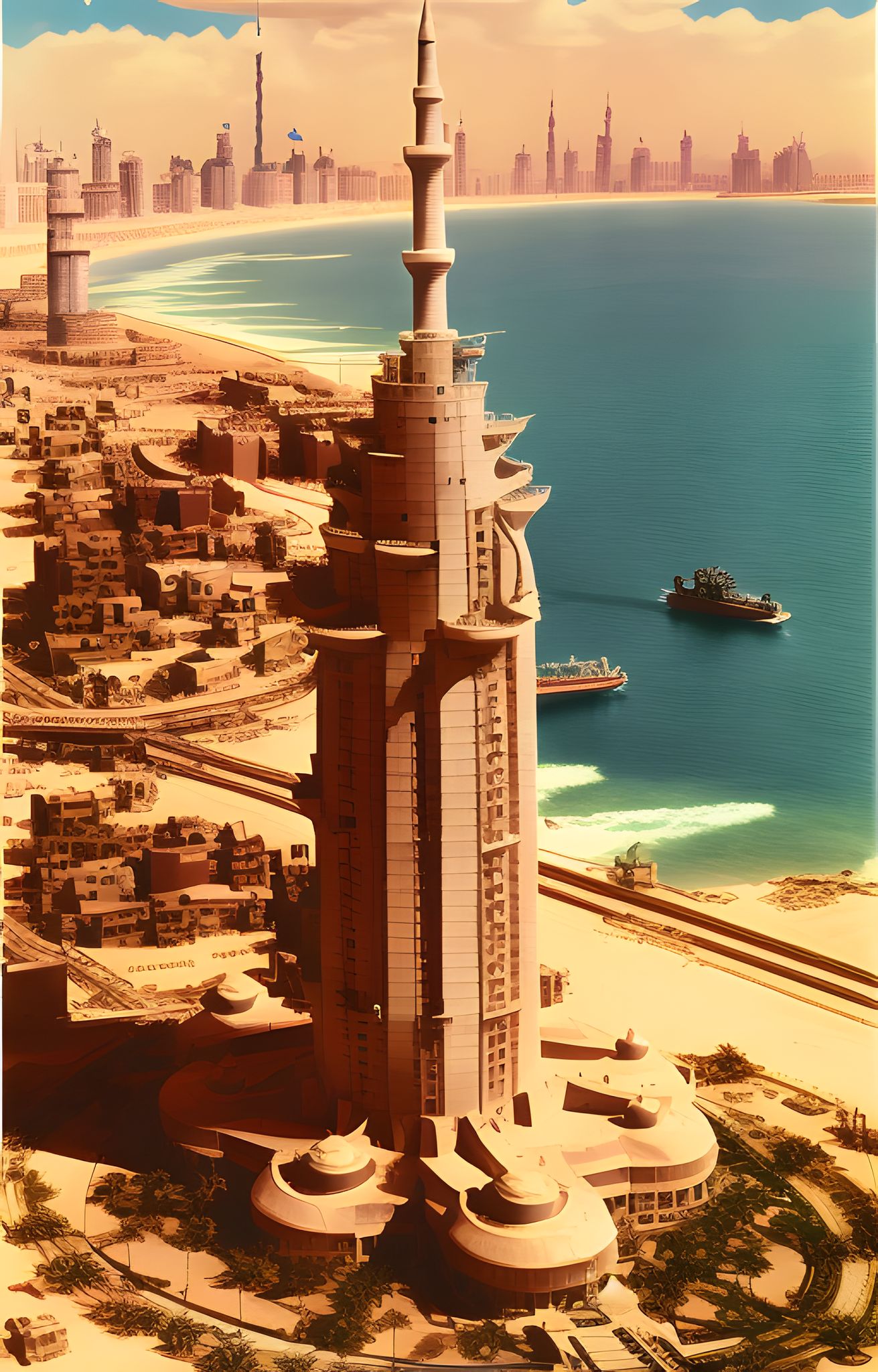 Dubai tower travel poster.