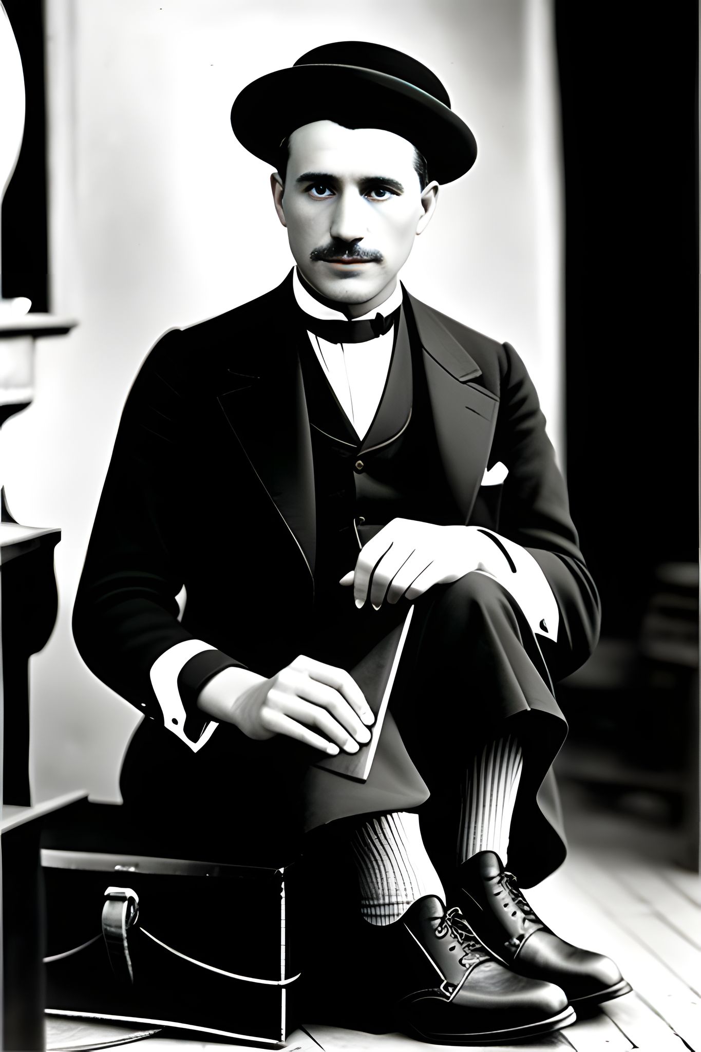 Black and white portrait of a 1920s shoemaker.