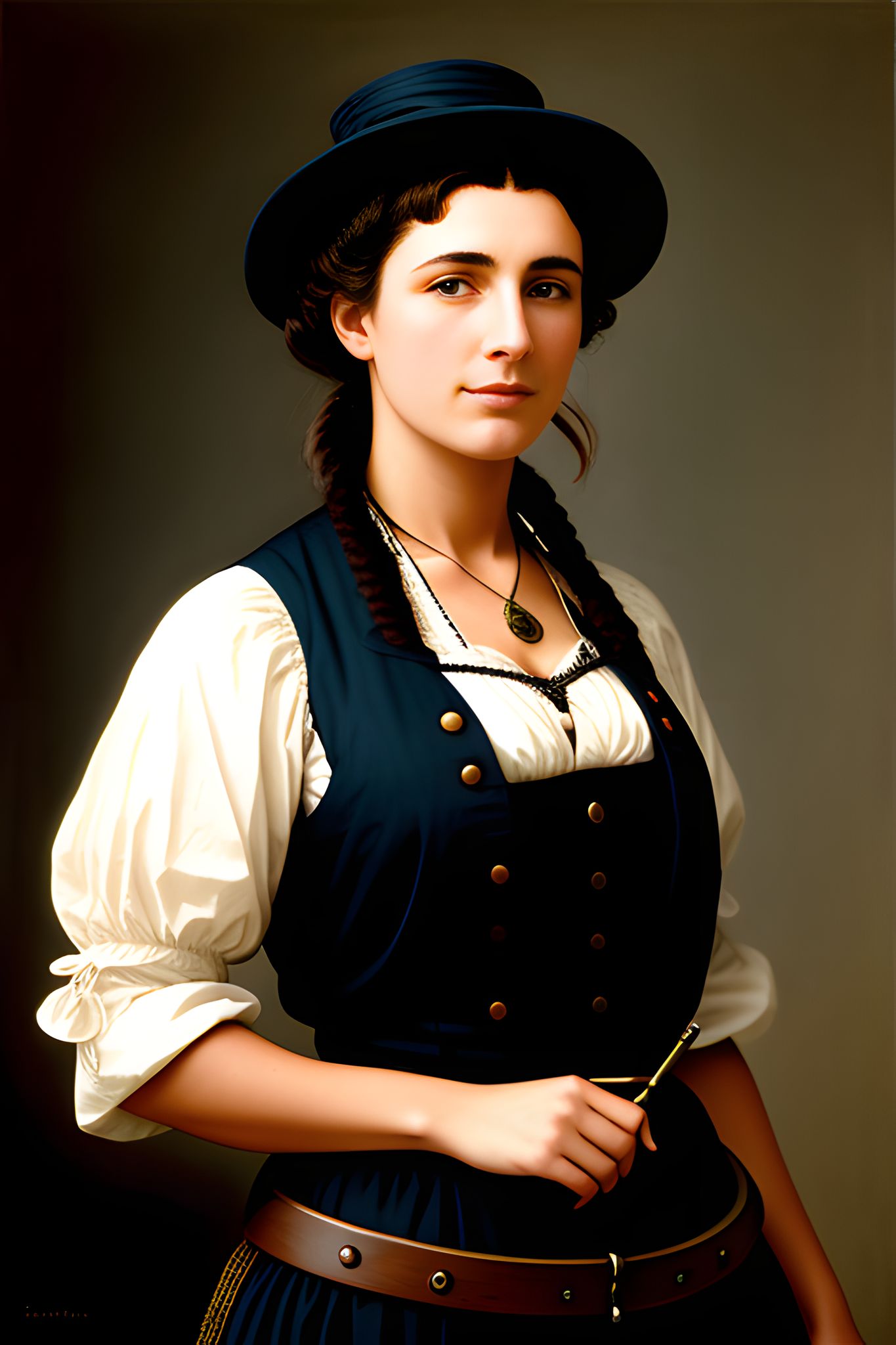 Portrait of a Victorian-era female mechanic.
