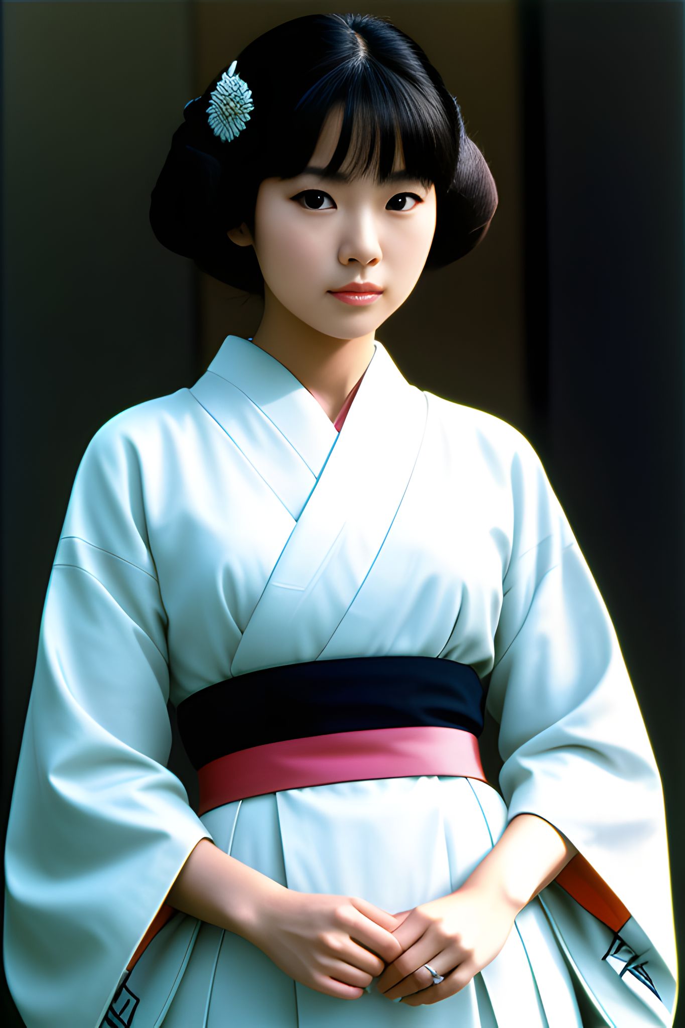 Young woman in a light blue kimono.