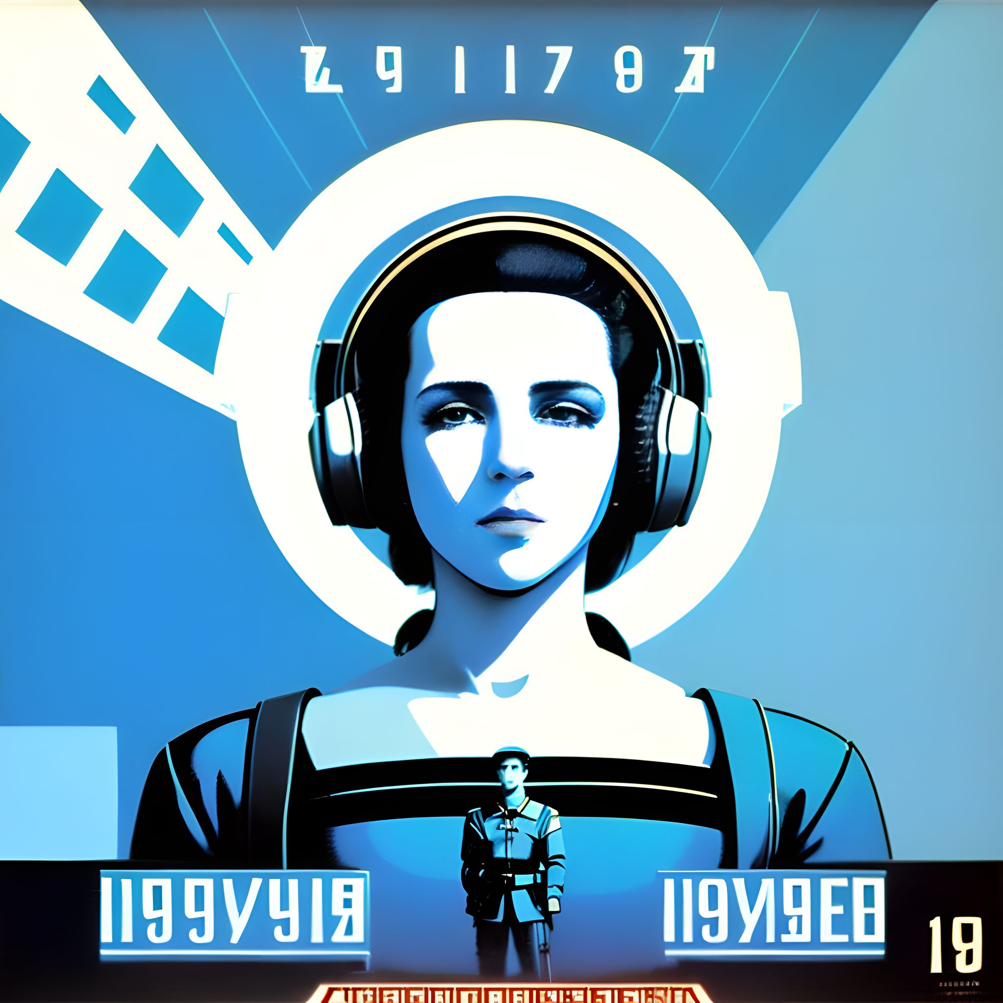 Virtual idol music cover art: woman in headphones, retro-futuristic style.