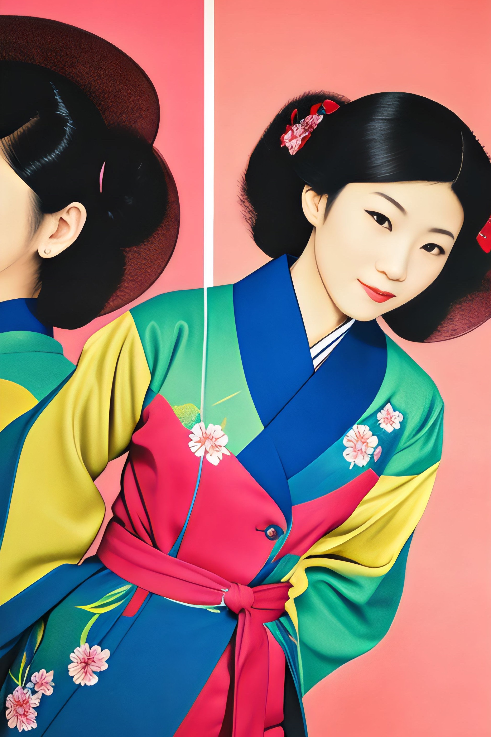 Portrait of a young woman in a colorful retro Korean hanbok.