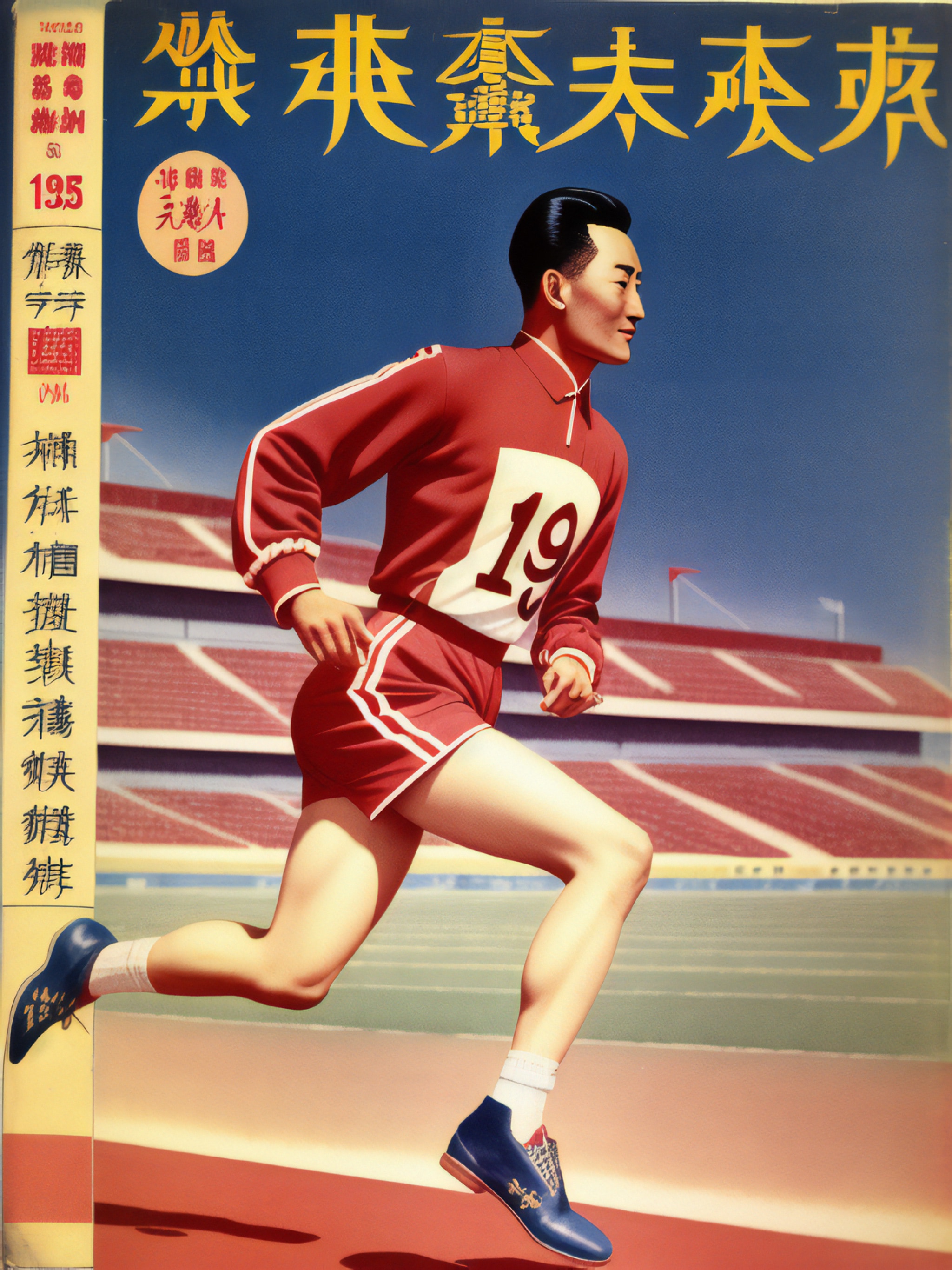 Vintage Asian Olympic magazine cover featuring a male runner.