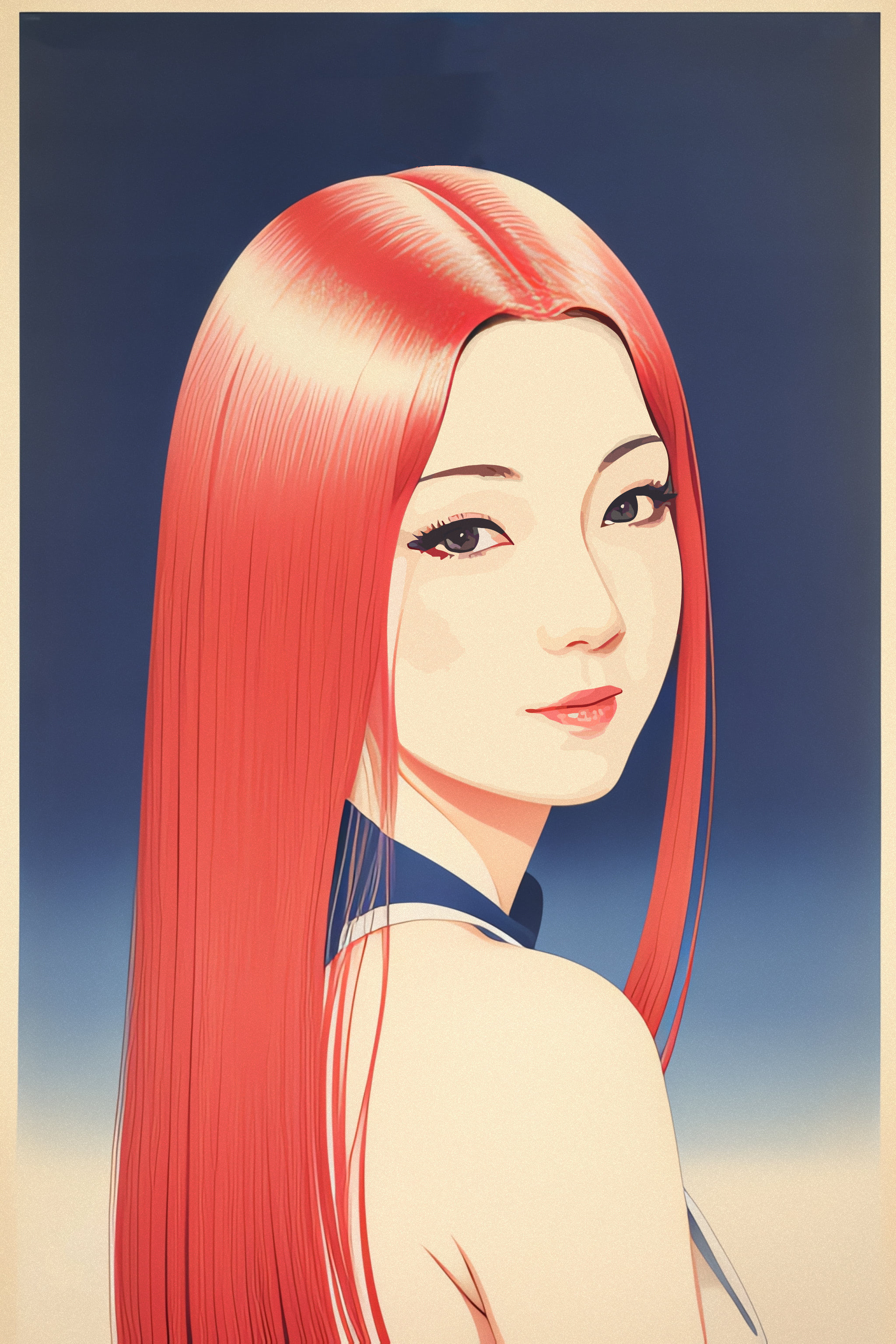 Portrait of a woman with long, bright red hair.