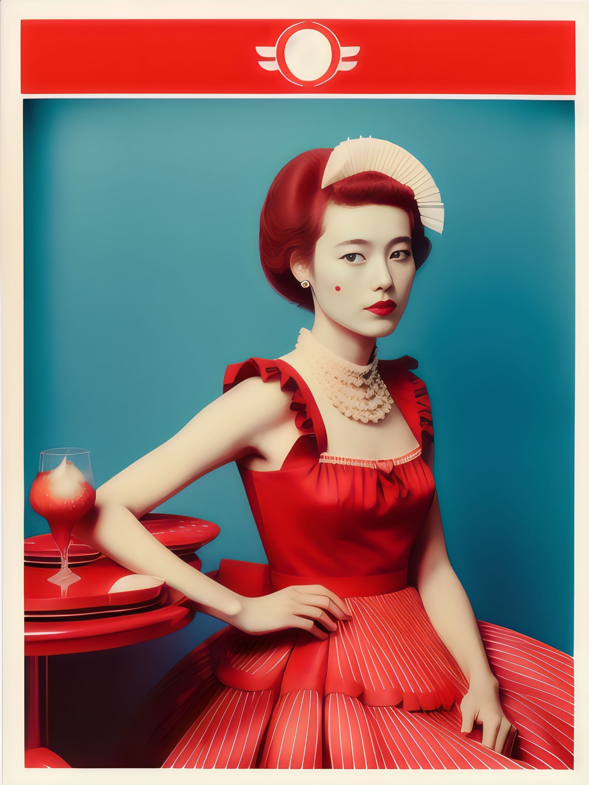 Portrait of Rimi in a red dress.