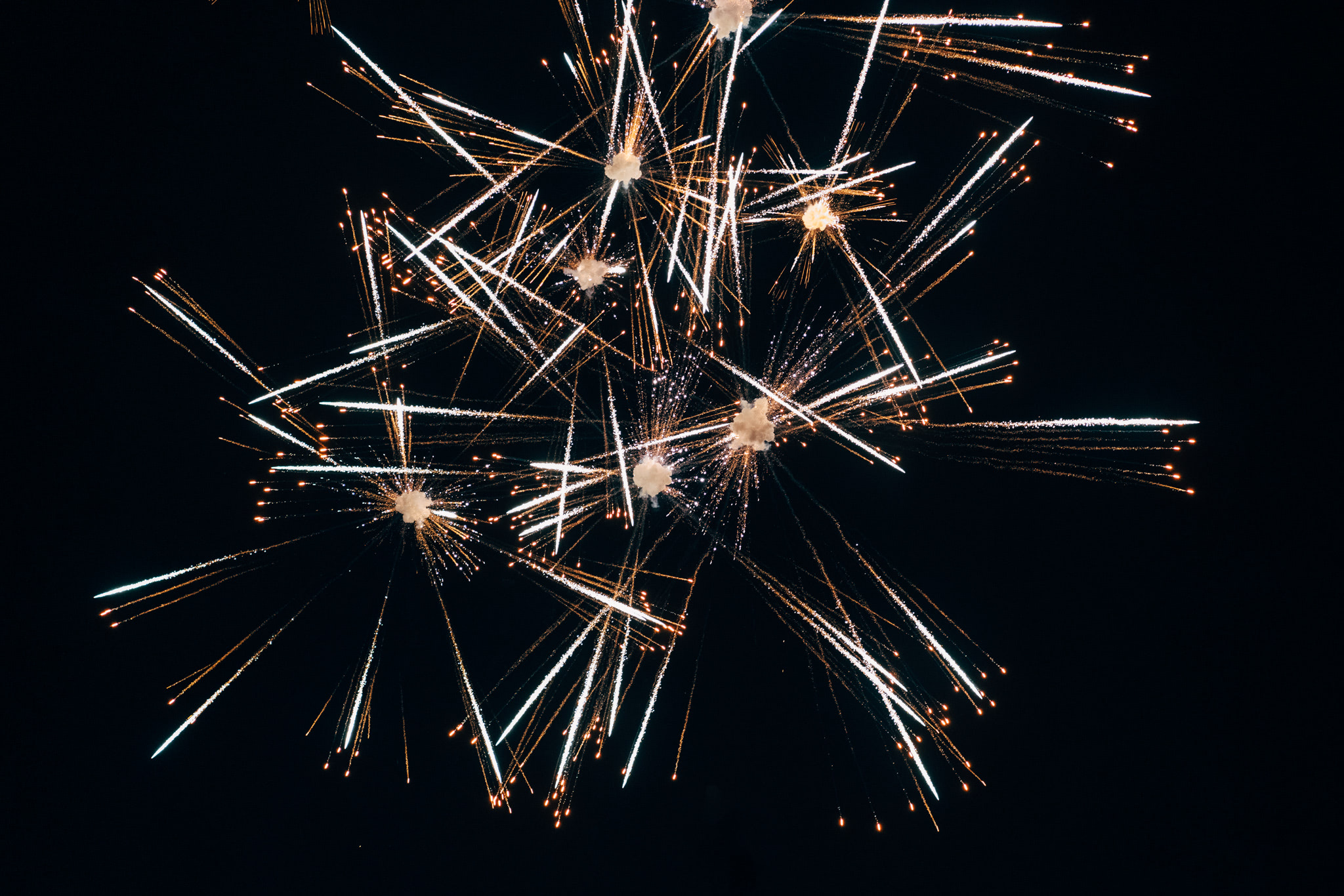 Fireworks exploding in the night sky.