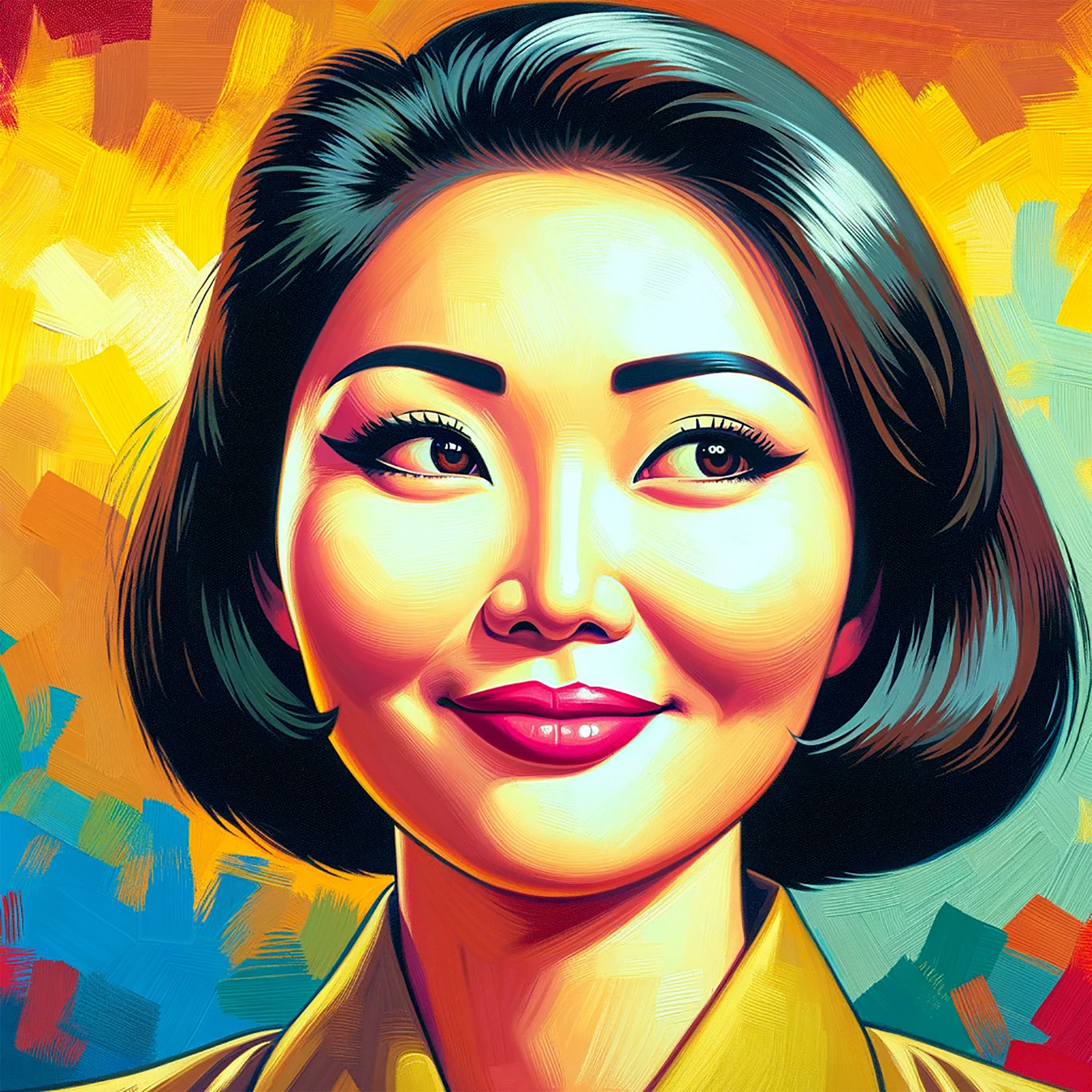 Stylized portrait of a North Korean woman.