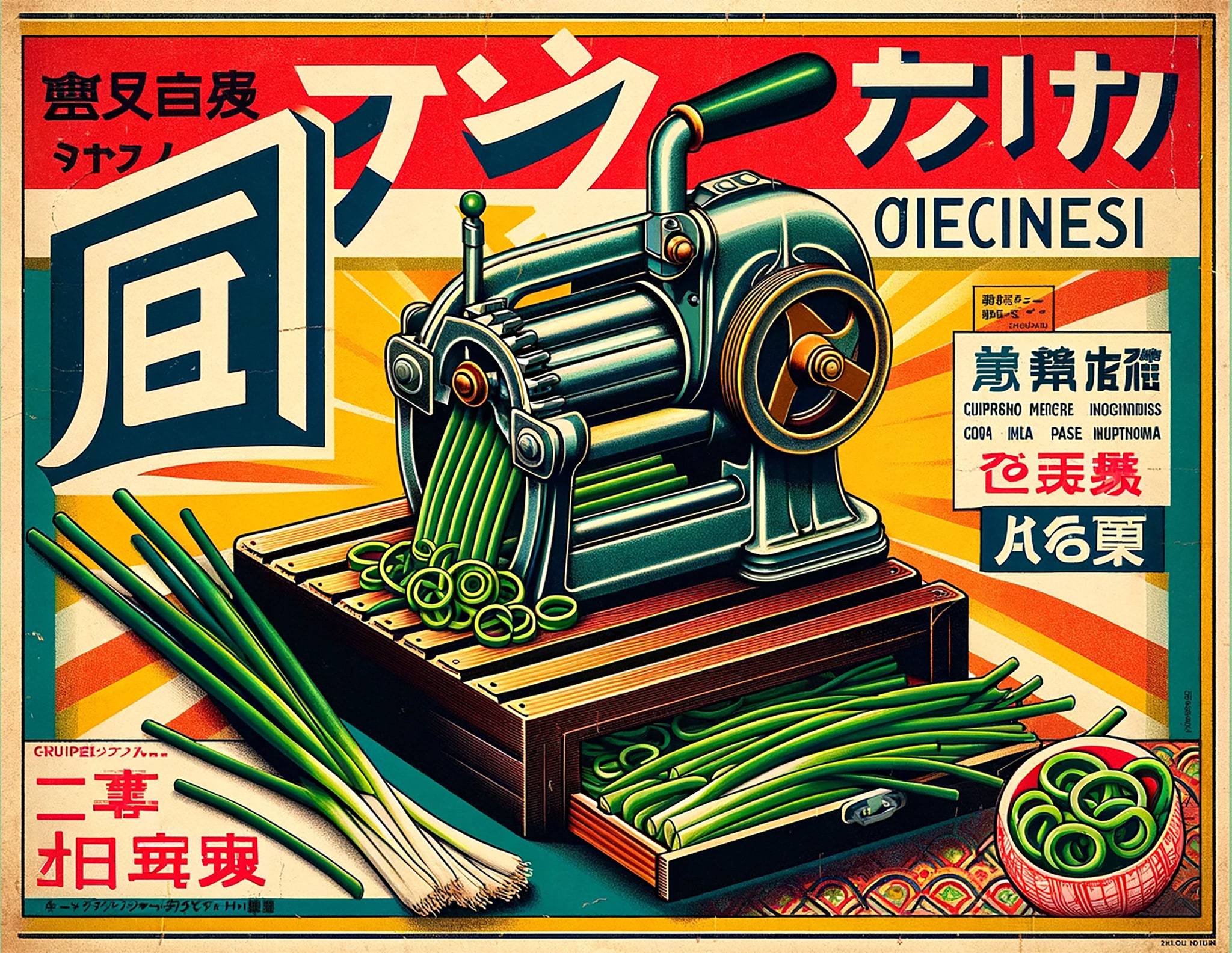 Vintage advertisement for a green onion slicing machine.