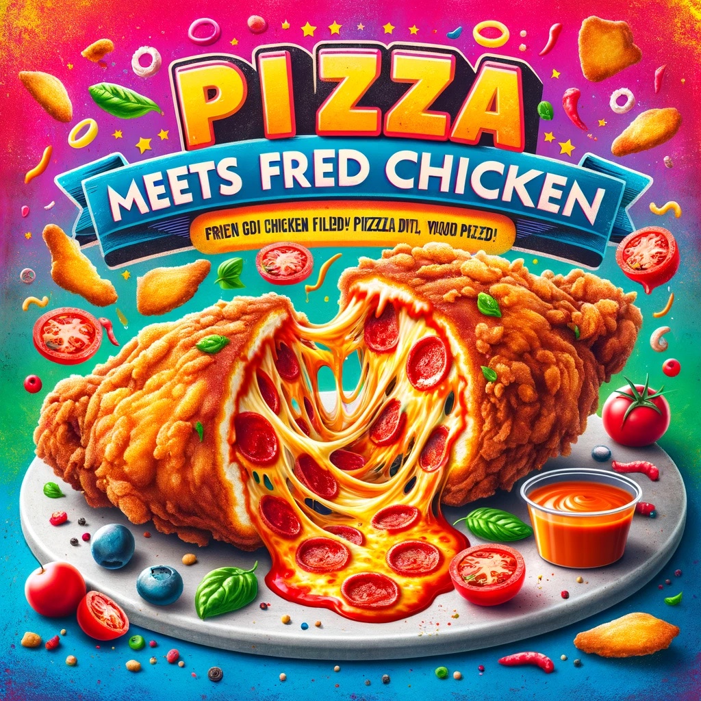 Fried chicken fillet filled with pizza.