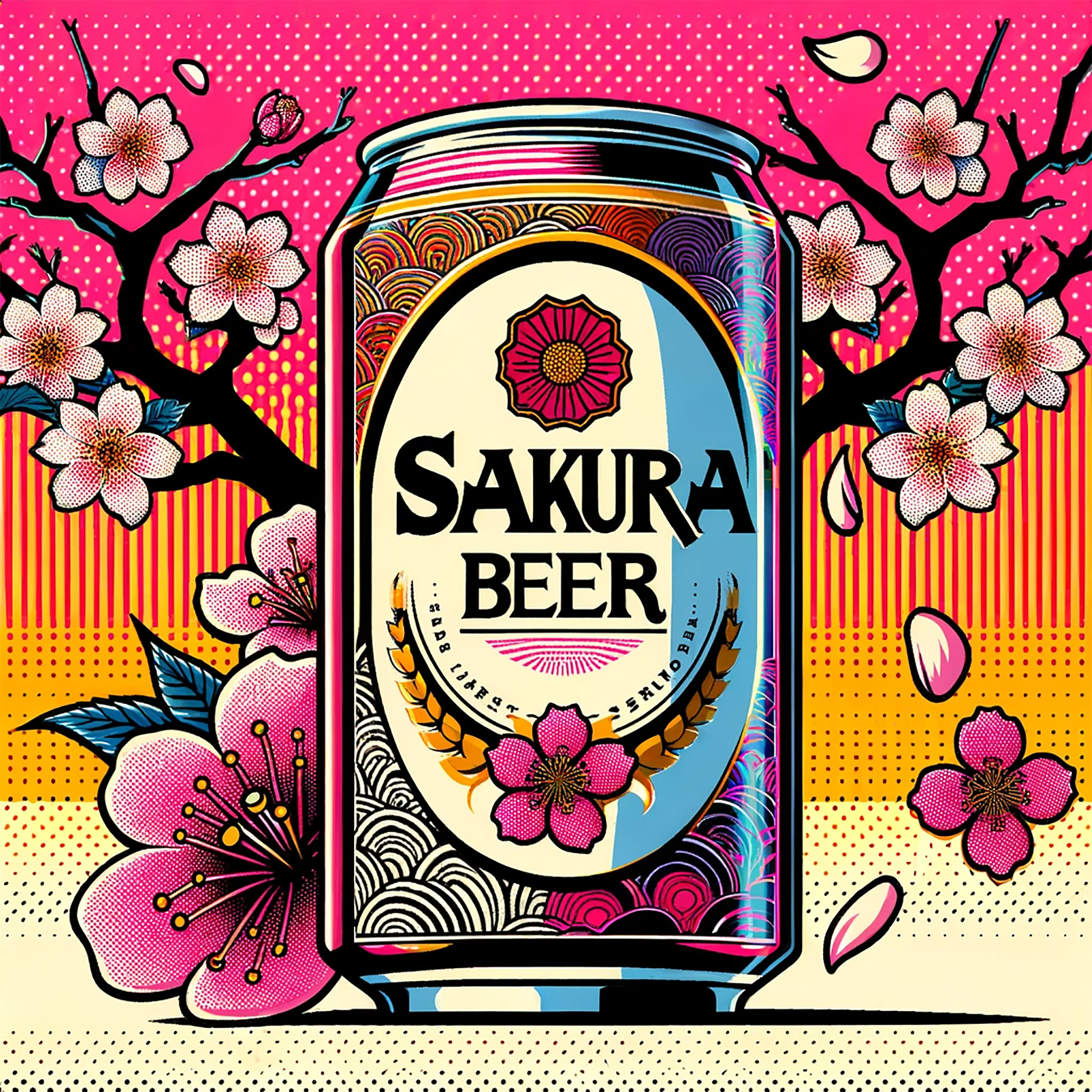 Sakura Beer can with cherry blossoms.