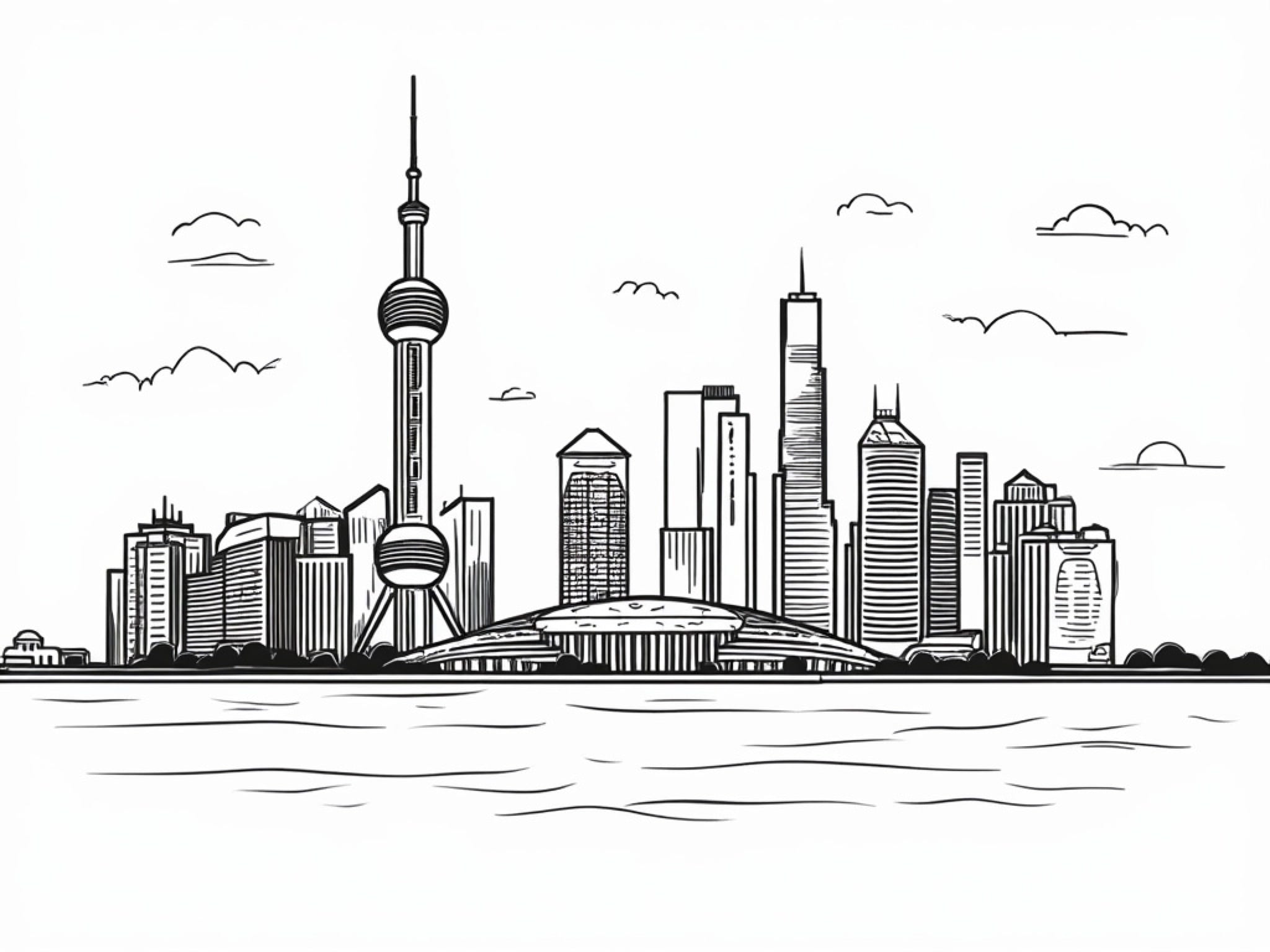 Shanghai skyline illustration.