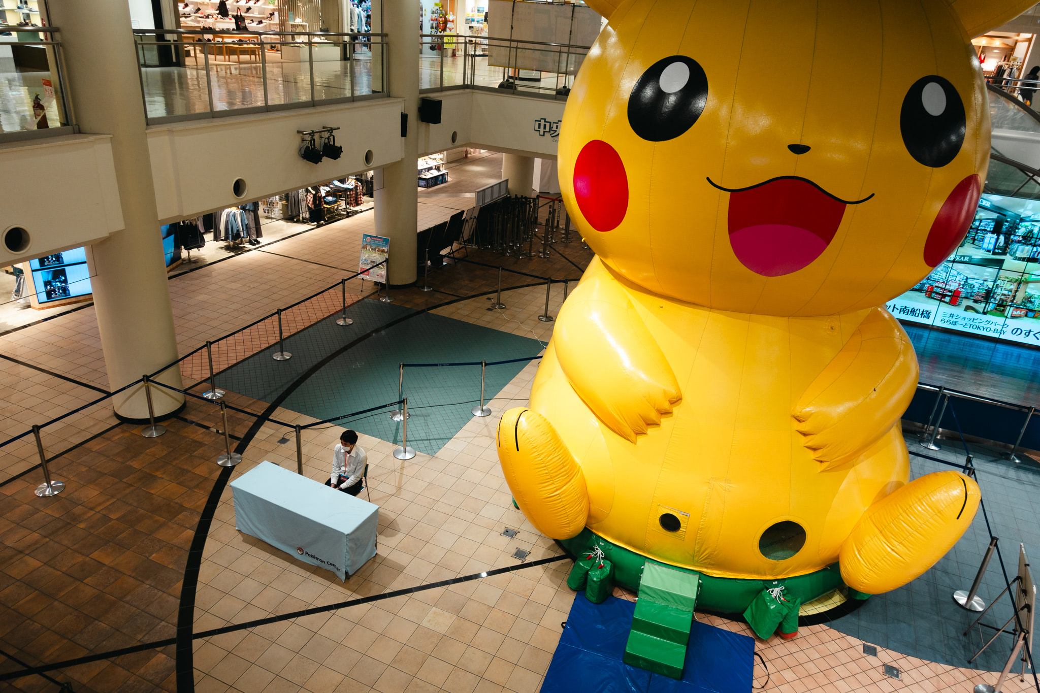 Large inflatable Pikachu in a Japanese mall.