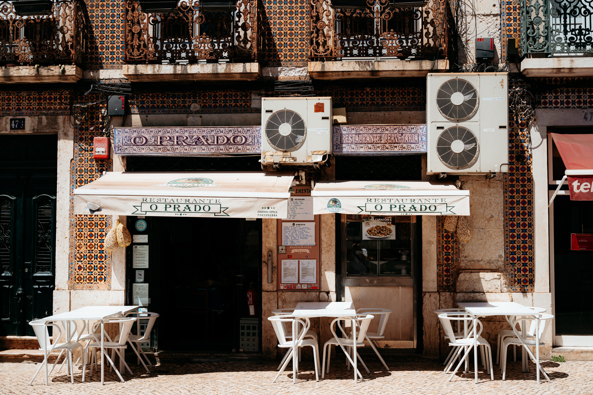 Restaurante O Prado in Lisbon, Portugal, outdoor seating.