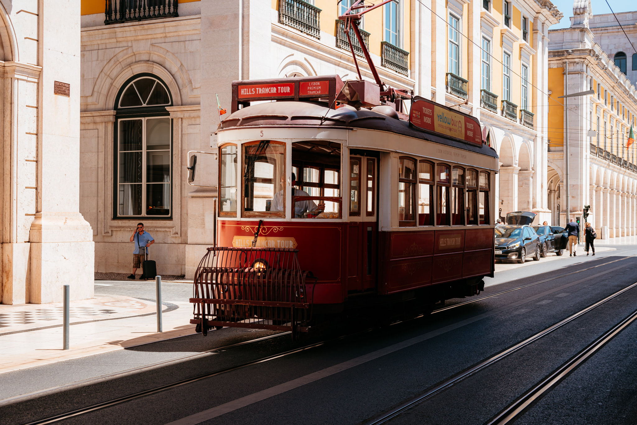 Red Lisbon tram on street, Hills Tramcar Tour.