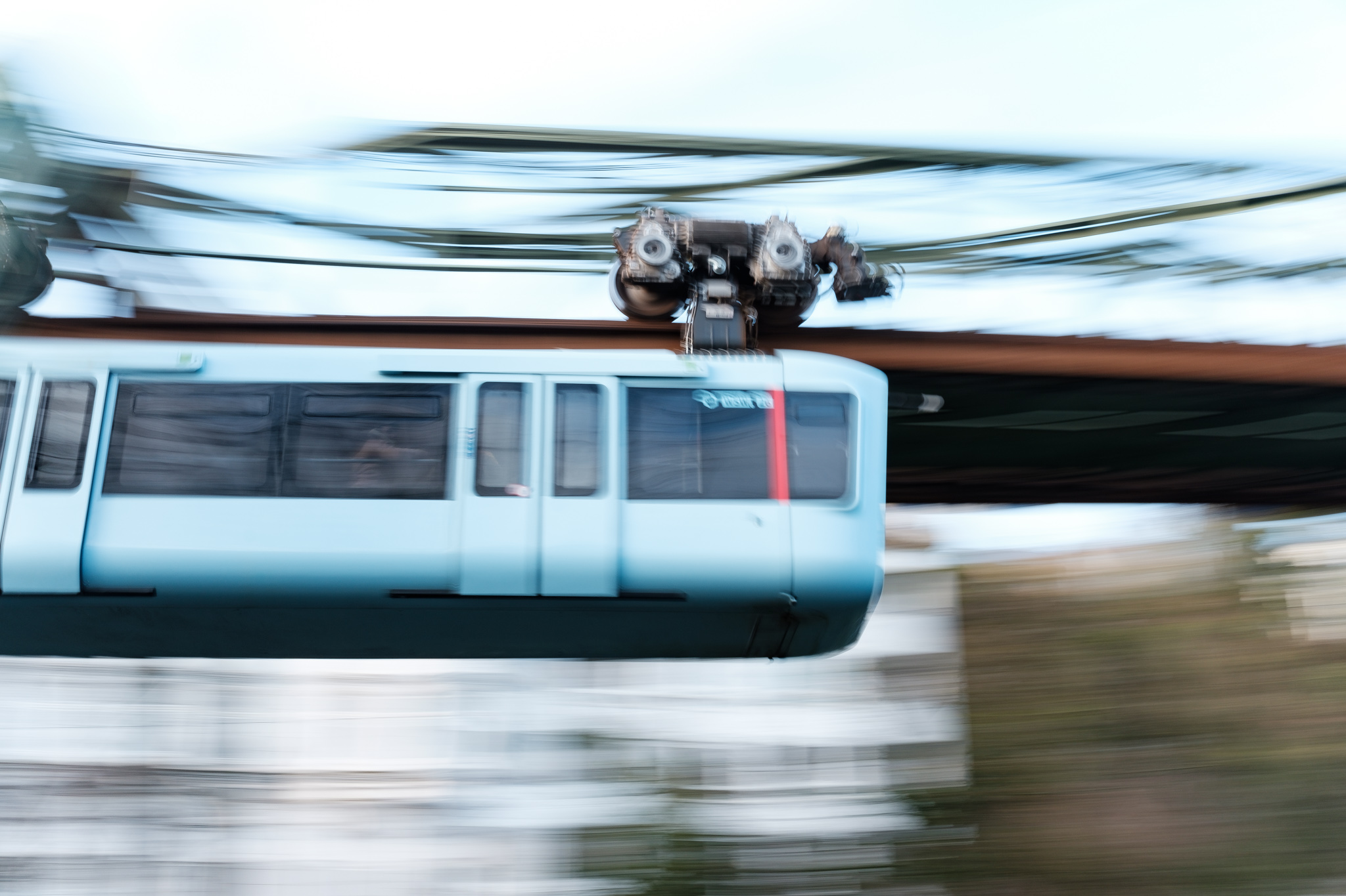 Wuppertal Schwebebahn monorail in motion.