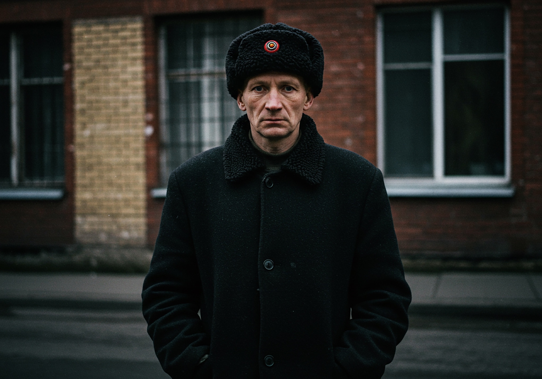 Portrait of a man wearing a black winter hat and coat.