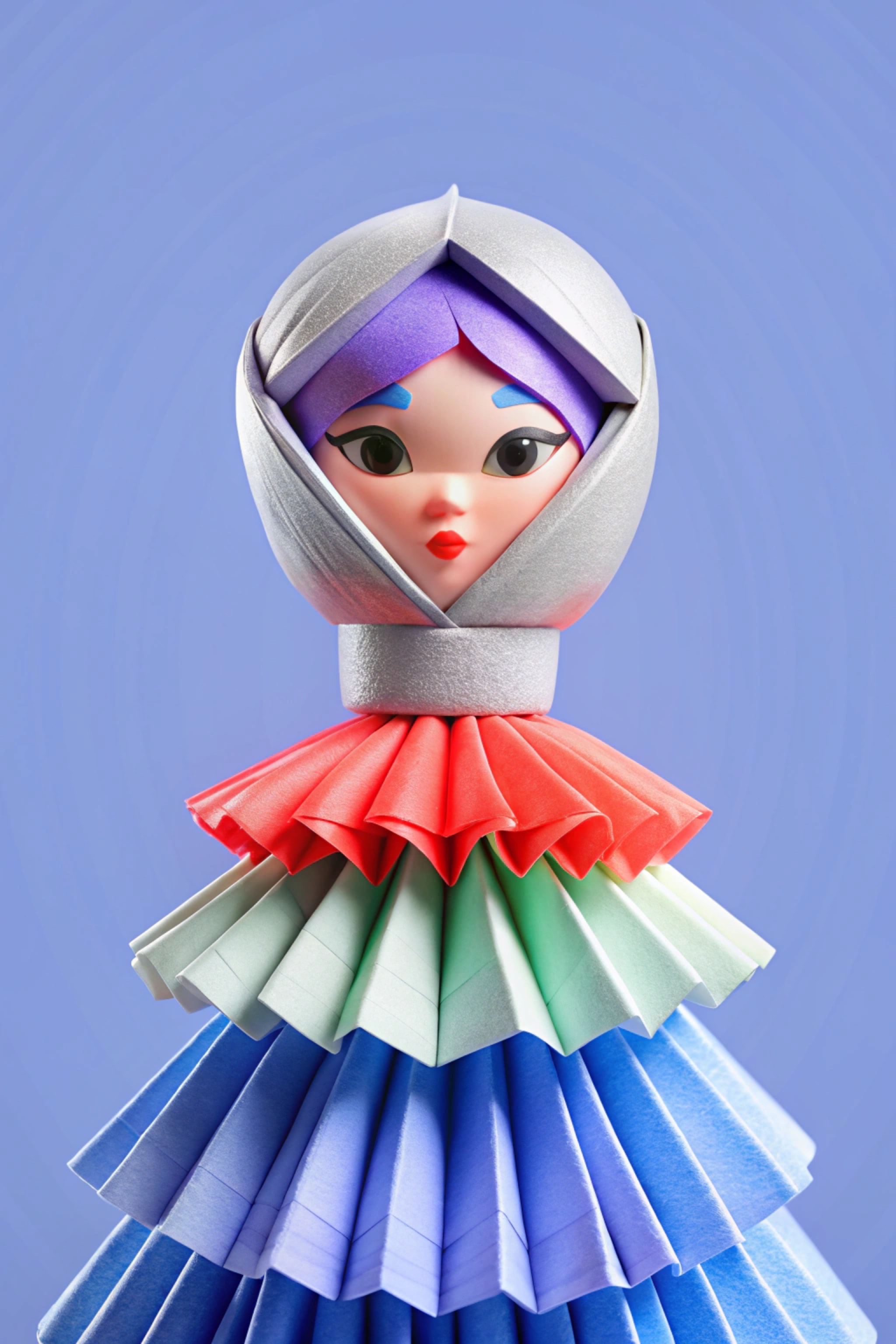 Origami doll with a layered paper dress.