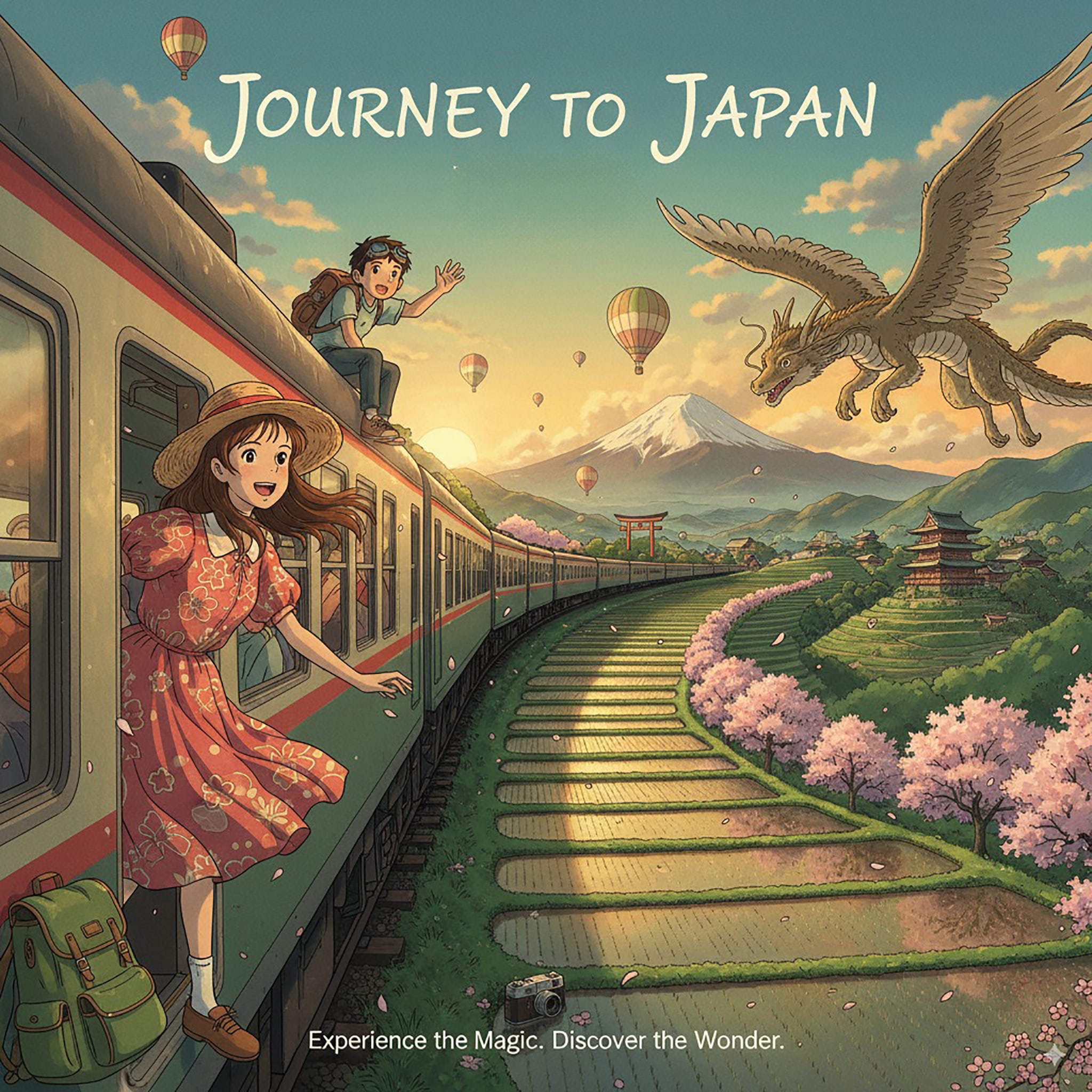 A train journey through Japan with a girl, a boy, a dragon, and Mount Fuji.