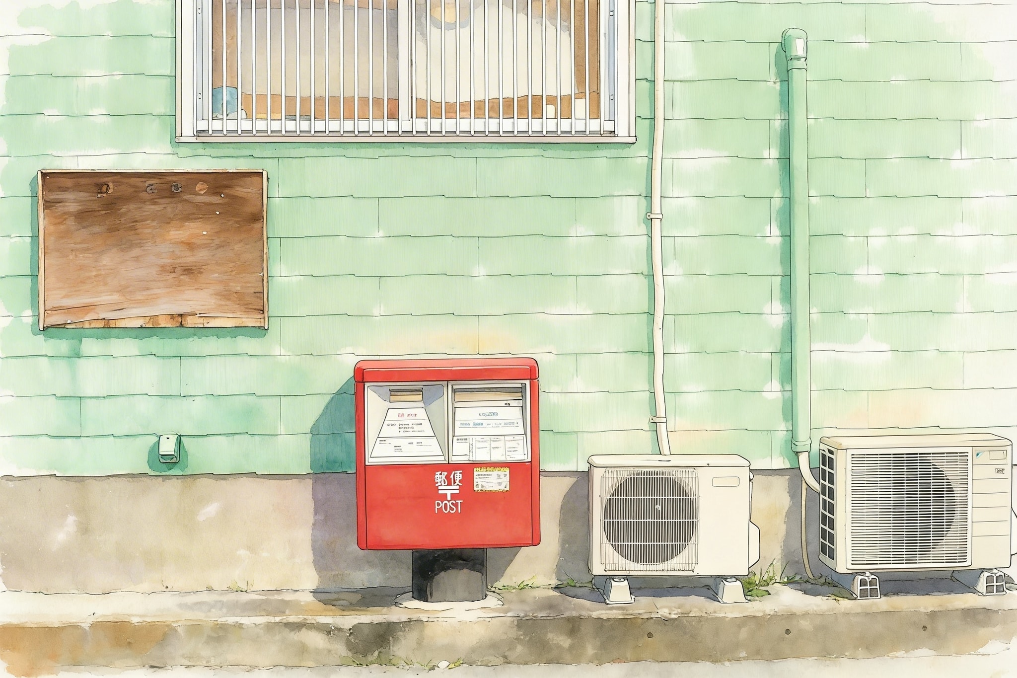 Red traditional Japanese post box on a street