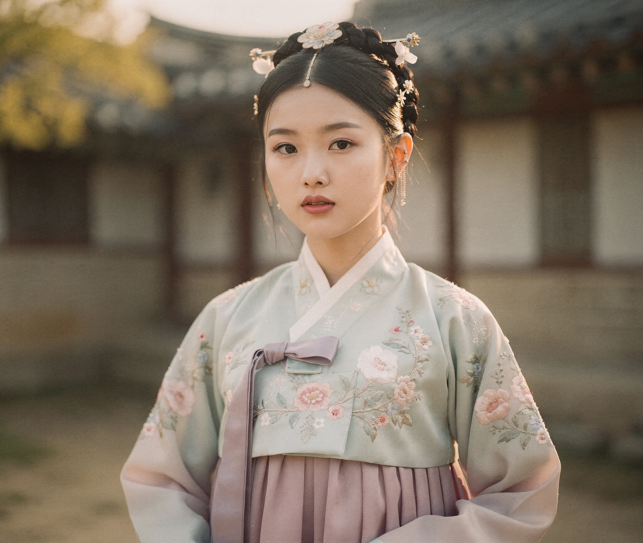 Portrait of a young woman in traditional Joseon dynasty hanbok