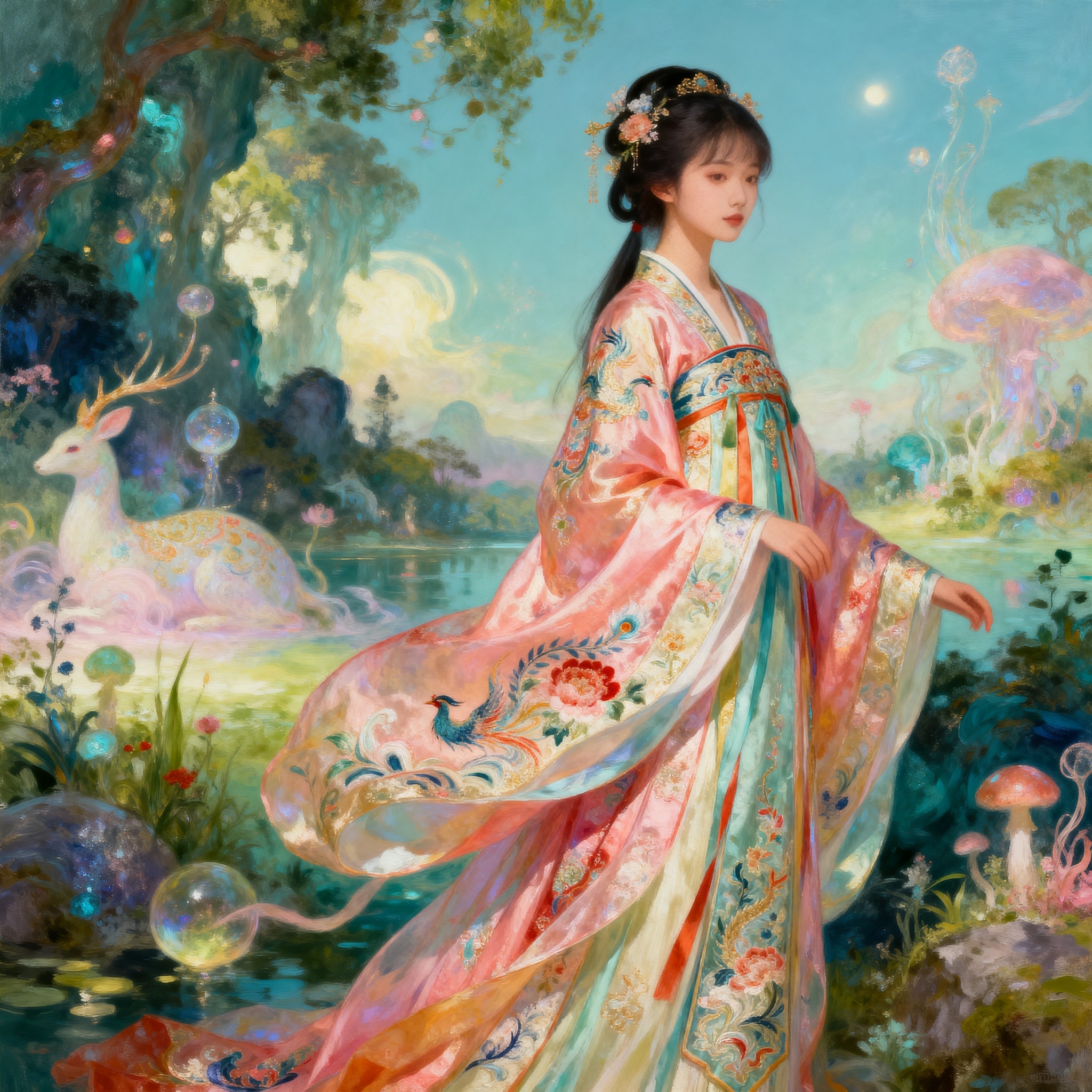 Digital painting of a beautiful woman in traditional Chinese clothes by Chiho Aoshima