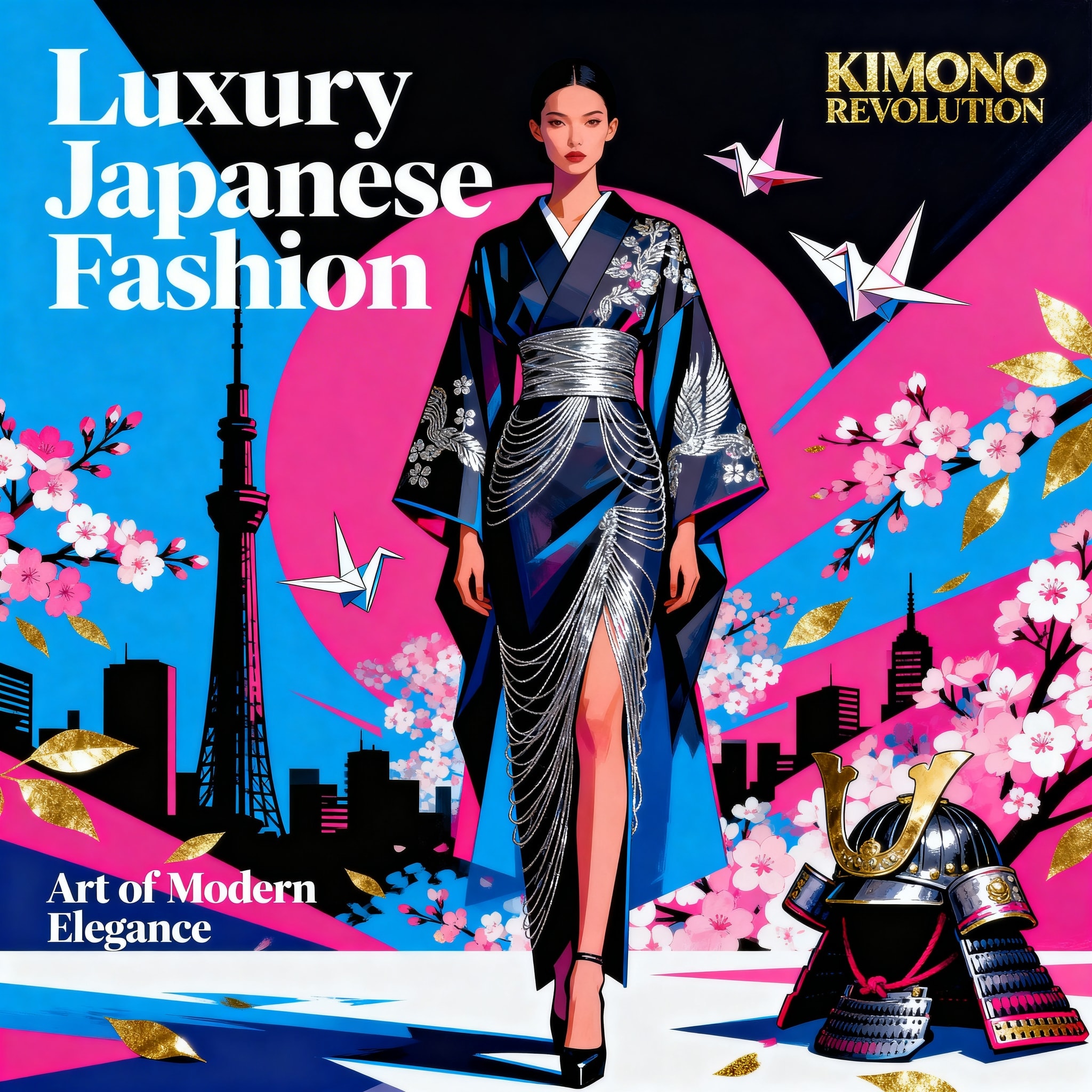 Pop art advertisement for luxury Japanese fashion in the style of Chiho Aoshima