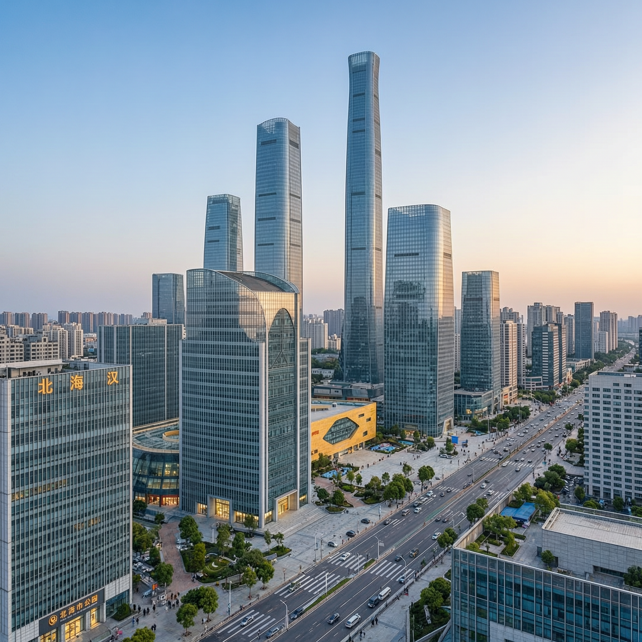 Photo-realistic 3D rendered panorama of a futuristic post-modern Chinese city