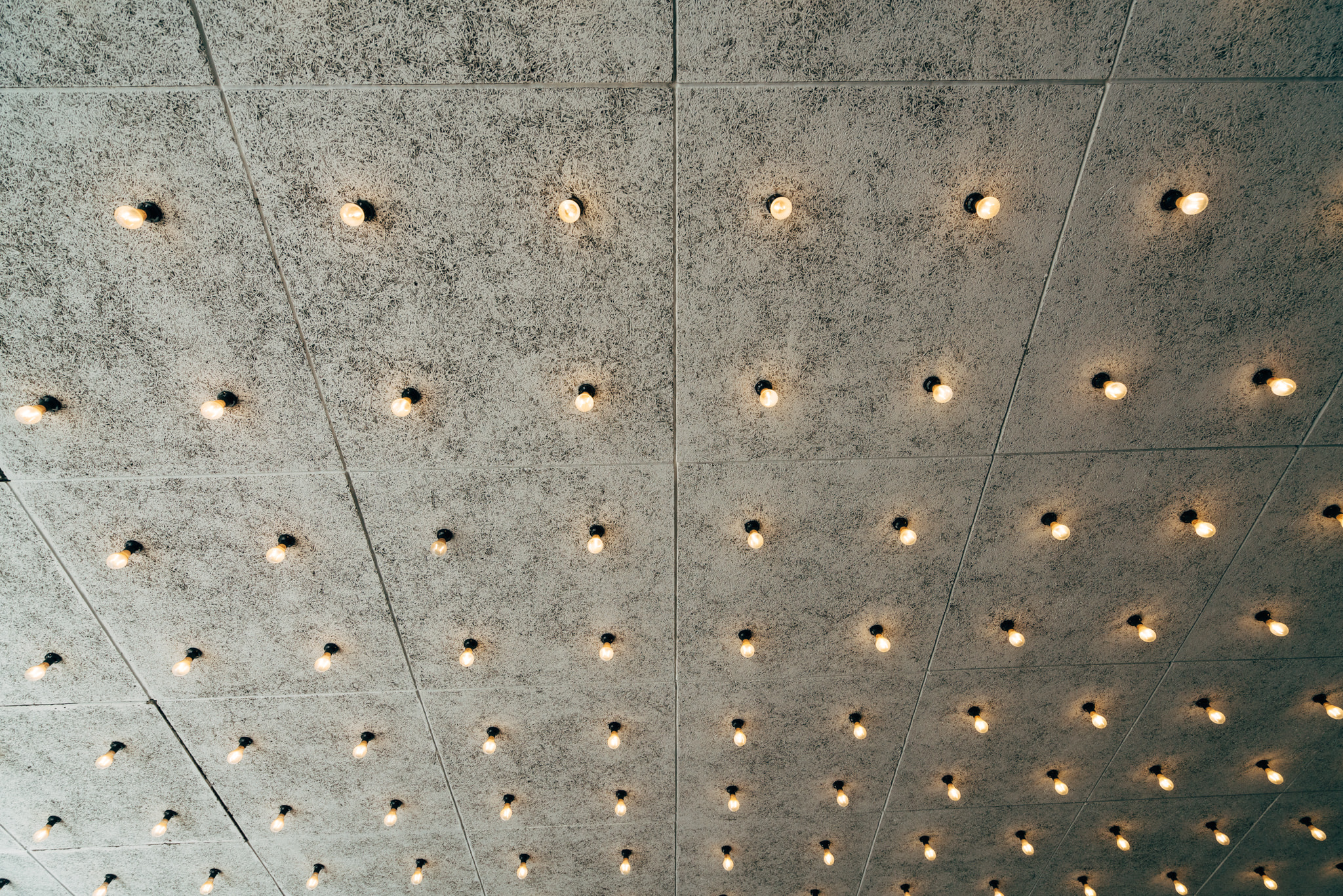 Concrete ceiling with grid of recessed lights