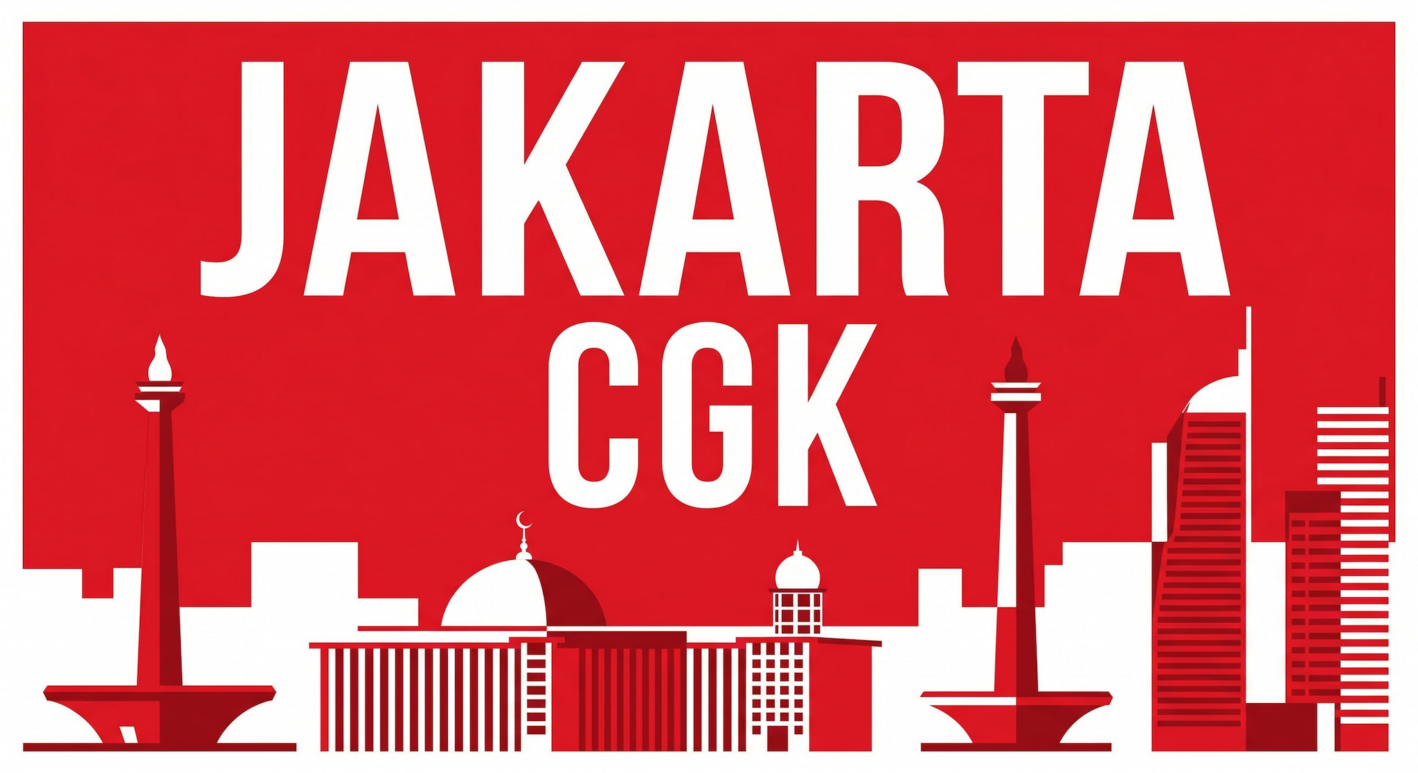 Jakarta CGK red and white city skyline graphic